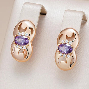 Fashion Shiny 14K Filled Rose Gold Purple AAA Zircon Crystals Earrings, Glossy High Quality Daily Fine Jewellery